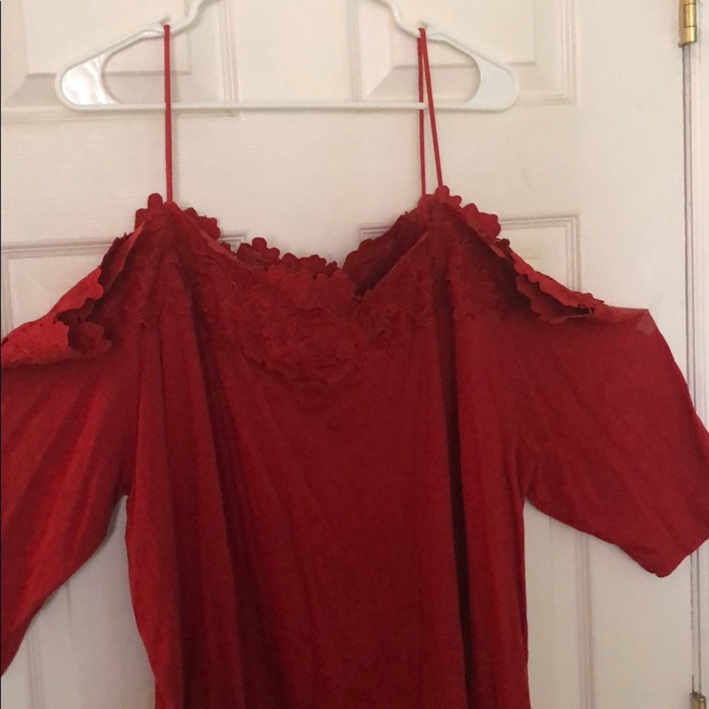 Red lace top off the shoulder